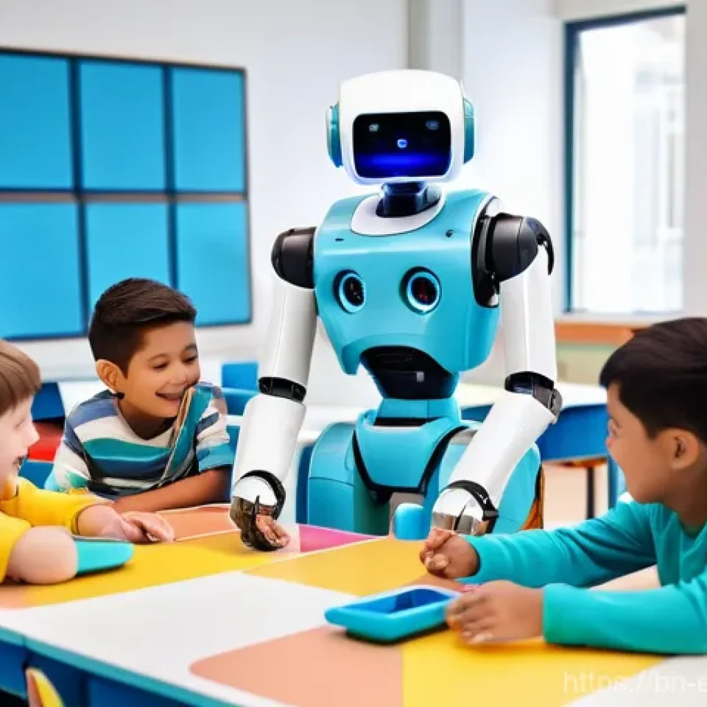 교육공학과 교육 로봇 - **Educational Robot in a Modern Classroom**
    A group of diverse children, aged 6-10, are enthusia...