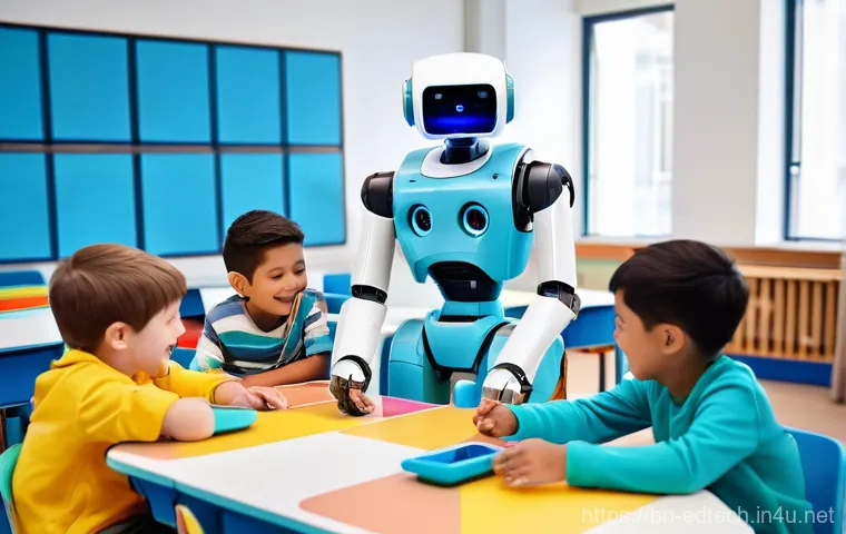 교육공학과 교육 로봇 - **Educational Robot in a Modern Classroom**
A group of diverse children, aged 6-10, are enthusia...