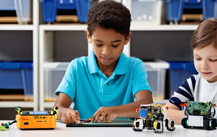 교육공학과 교육 로봇 - **Educational Robot in a Modern Classroom**
    A group of diverse children, aged 6-10, are enthusia...