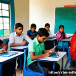 Home 22 교육공학과 학습 공간 혁신 - A modern classroom scene in Bangladesh featuring Bengali students actively engaged with digital lear...