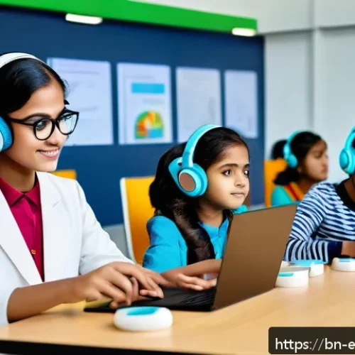 Home 31 교육공학과 스마트 캠퍼스 - A vibrant digital classroom scene in a modern smart campus setting, featuring diverse Bengali studen...