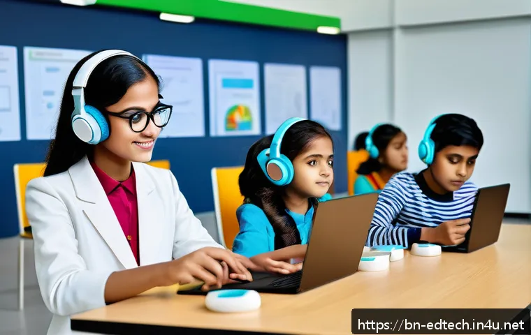 교육공학과 스마트 캠퍼스 - A vibrant digital classroom scene in a modern smart campus setting, featuring diverse Bengali studen...