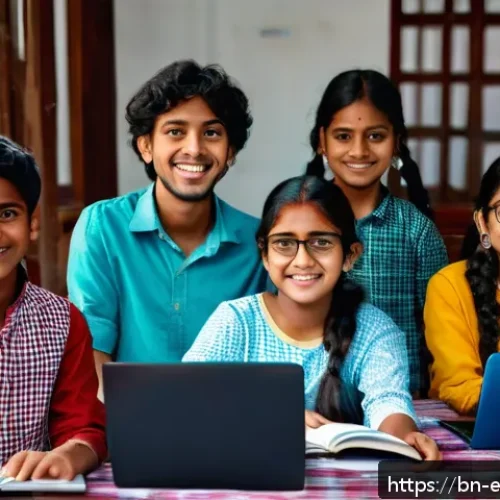 Home 17 교육공학과 교육 정책 연구 - A diverse group of Bengali students of various ages engaging in an online learning session at home, ...