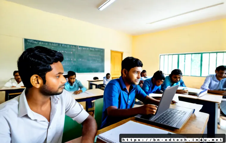Home 17 교육공학과 빅데이터 활용 교육 - Photorealistic university classroom in Bangladesh, an education technology lecturer guiding diverse ...